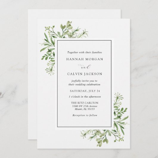 Simple Greenery Wedding Einladung (Vorne/Hinten)
