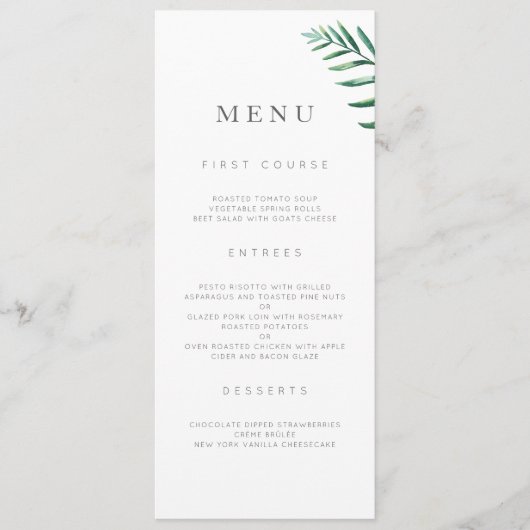 Simple Greenery Wedding Menu Menükarte (Vorderseite)