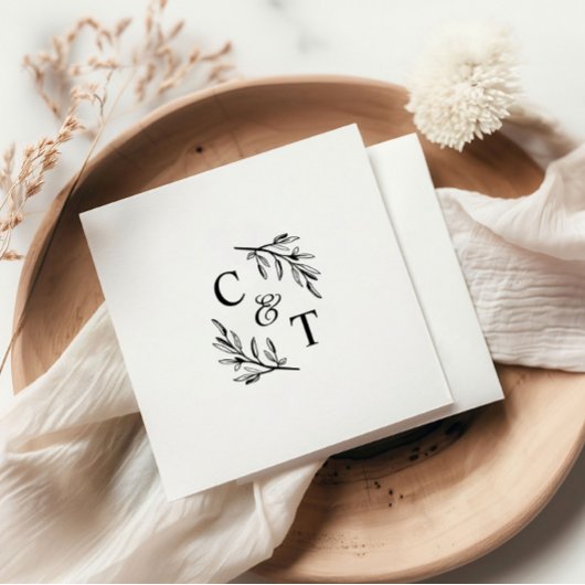 Simple Greenery Wedding Monogram Serviette