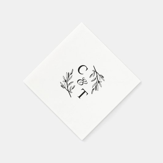 Simple Greenery Wedding Monogram Serviette (Ecke)