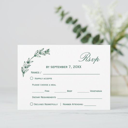 Simple Greenery Wedding Rsvp |Script-Schriftart (Stehend Vorderseite)