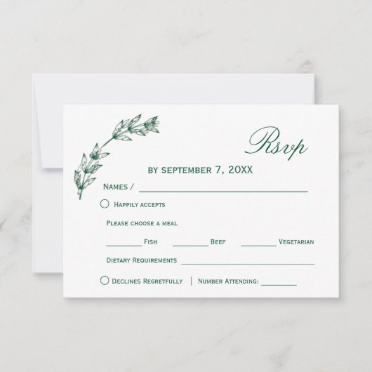 Simple Greenery Wedding Rsvp |Script-Schriftart Karte (Vorderseite)