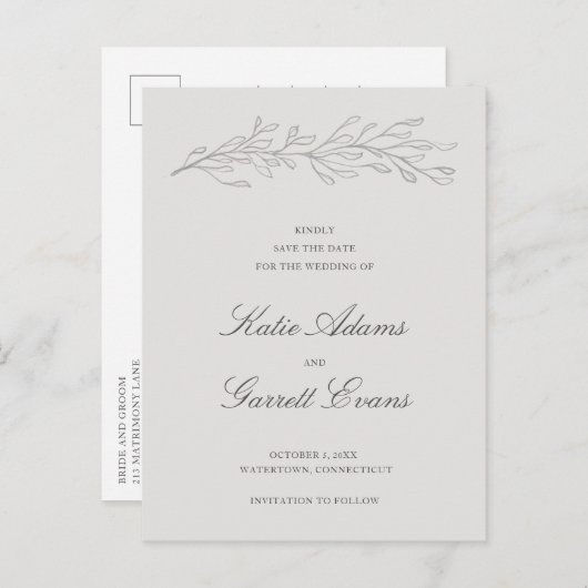 Simple Grey Elegant Wedding Save the Date Ankündigungspostkarte (Vorne/Hinten)