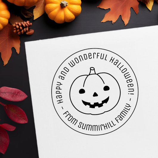 Simple Halloween Pumpkin Round Message Gummistempel