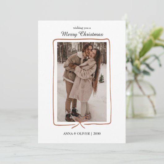 Simple Hand-Drawn Border Christmas Photo Card Save The Date (Stehend Vorderseite)