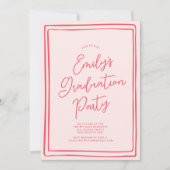 Simple Hand Drawn Graduation Party Photo Pink Einladung (Vorderseite)