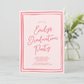 Simple Hand Drawn Graduation Party Photo Pink Einladung (Stehend Vorderseite)