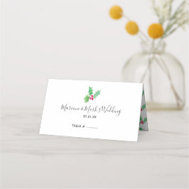 Simple Hand Watercolor Red Holly Berry Weihnachten Platzkarte