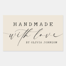 Simple Handmade with Love Script Business | Ecru Rechteckiger Aufkleber