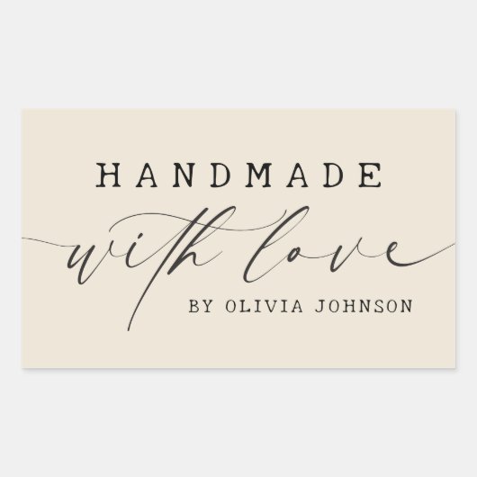 Simple Handmade with Love Script Business | Ecru Rechteckiger Aufkleber (Vorderseite)