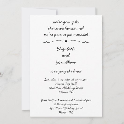Simple Handwritten Intimate Courthouse Wedding Einladung (Vorderseite)