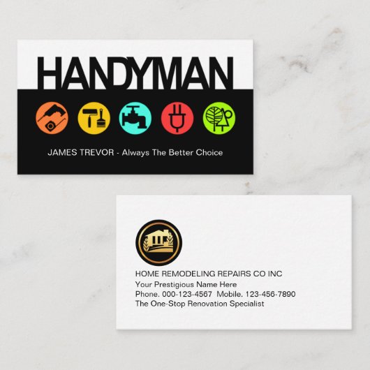 Simple Handyman Signage Construction Tools Visitenkarte (Vorne/Hinten)
