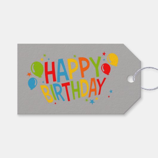 SImple Happy Birthday Gift Tag mit Balloons Geschenkanhänger (Vorderseite (Horizontal))