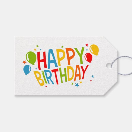 SImple Happy Birthday Gift Tag mit Balloons Geschenkanhänger (Vorderseite (Horizontal))