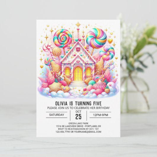 Simple Happy Candyland Digital Geburtstag Einladung (Stehend Vorderseite)