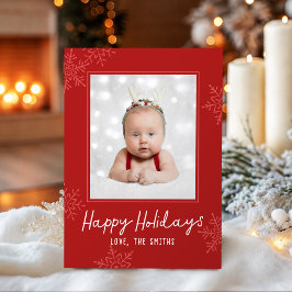 Simple Happy Holidays Script Snowflakes Photo Feiertagskarte