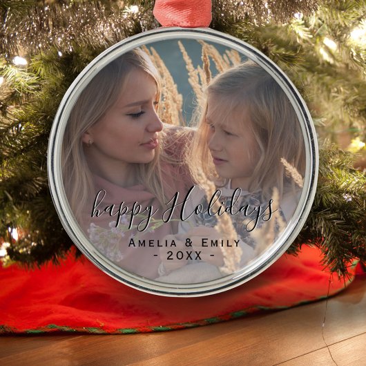 Simple Happy Holidays Script Vollständiges Foto Ornament Aus Metall