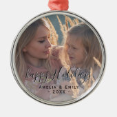 Simple Happy Holidays Script Vollständiges Foto Ornament Aus Metall (Vorne)