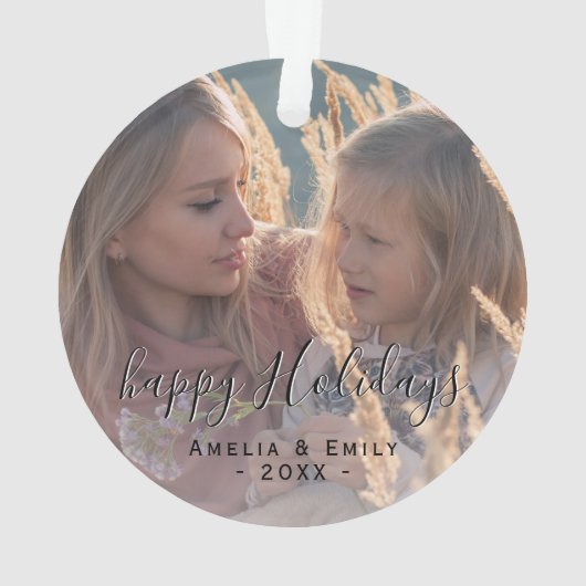 Simple Happy Holidays Script Weihnachten im Foto Ornament (Rückseite)