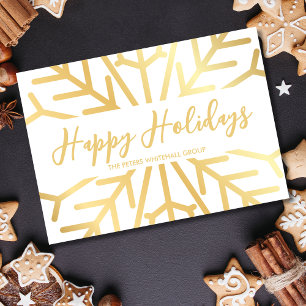 Simple Happy Holidays Snowflake Gold Business Dankeskarte