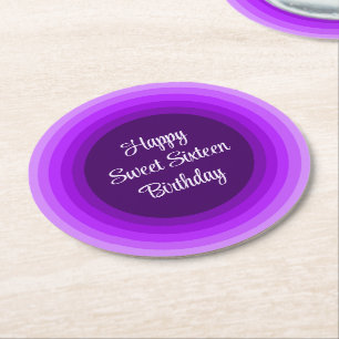 Simple Happy Sweet 16 Geburtstag Lila Regenbogen Runder Pappuntersetzer
