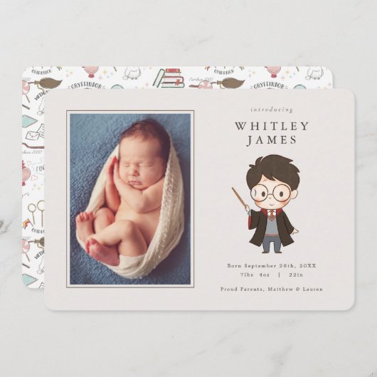 Simple Harry Potter Baby Birth Ankündigung (Vorne/Hinten)