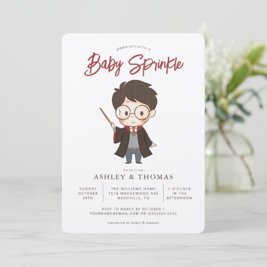 Simple Harry Potter Baby Sprinkle Einladung (Stehend Vorderseite)
