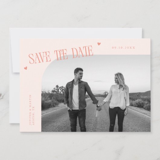 Simple Heart Peach Curved Frame Photo Save The Date (Vorderseite)