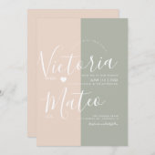 Simple Heart Script Typografy Sage Pink Wedding Einladung (Vorne/Hinten)
