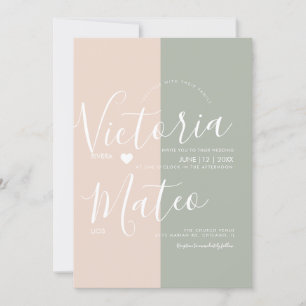Simple Heart Script Typografy Sage Pink Wedding Einladung
