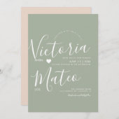 Simple Heart Script Typografy Sage Wedding Einladung (Vorne/Hinten)