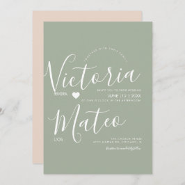 Simple Heart Script Typografy Sage Wedding Einladung