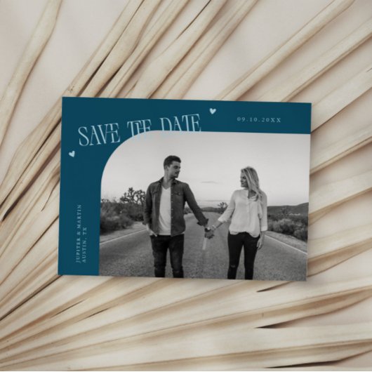 Simple Heart Teal Curved Frame Photo Save The Date