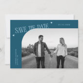 Simple Heart Teal Curved Frame Photo Save The Date (Vorderseite)
