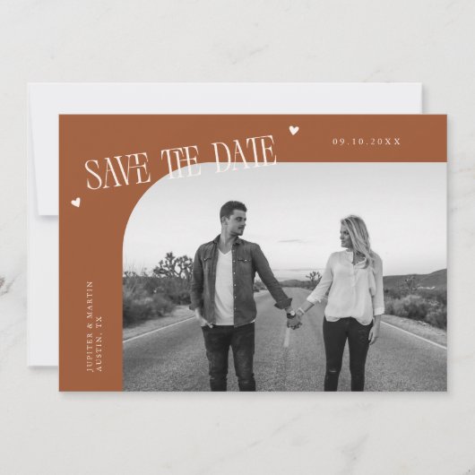 Simple Heart Terracotta Curved Frame Photo Save The Date (Vorderseite)