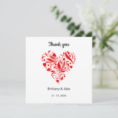 Simple Heart Wedding Thank You Card – Customizable (Stehend Vorderseite)