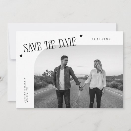 Simple Heart White Curved Frame Photo Save The Date (Vorderseite)