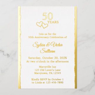 Simple Hearts 50th Wedding Anniversary Party Gold Folieneinladung