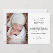 Simple Hello Baby Foto Birth Ankündigung (Rückseite)