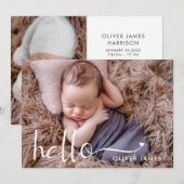 Simple Hello Baby Foto Birth Ankündigung (Vorne/Hinten)