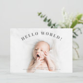 Simple Hello World Foto Polka Birth Ankündigung (Stehend Vorderseite)