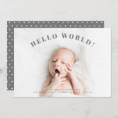 Simple Hello World Foto Polka Birth Ankündigung (Vorne/Hinten)