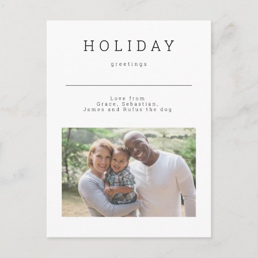 Simple Holiday Greetings Foto Personalisiert Postkarte (Vorderseite)