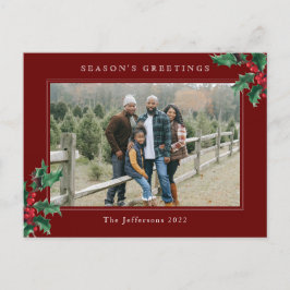 Simple Holly Berry Custom Foto Red Christmas Feiertagspostkarte