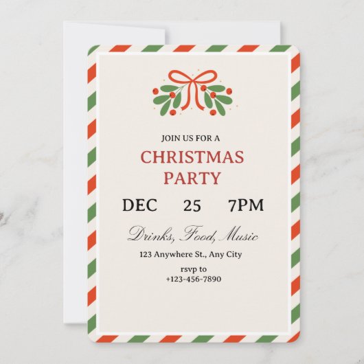 Simple Holly Christmas Party Invitation Einladung (Vorderseite)