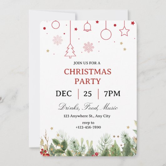 Simple Holly Christmas Party Invitation Einladung (Vorderseite)