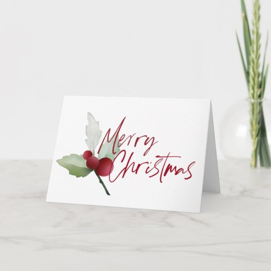 Simple Holly Frohe Weihnachten Wasserfarbe Foto (Vorderseite)