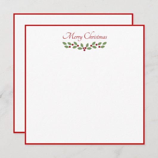 Simple Holly Leaf Christmas Classic Border Flat Mitteilungskarte (Vorne/Hinten)
