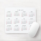 Simple Home Office 2026 Full Year Yearly Calendar Mousepad (Mit Mouse)