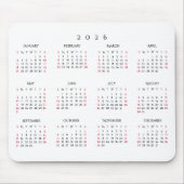 Simple Home Office 2026 Full Year Yearly Calendar Mousepad (Vorne)